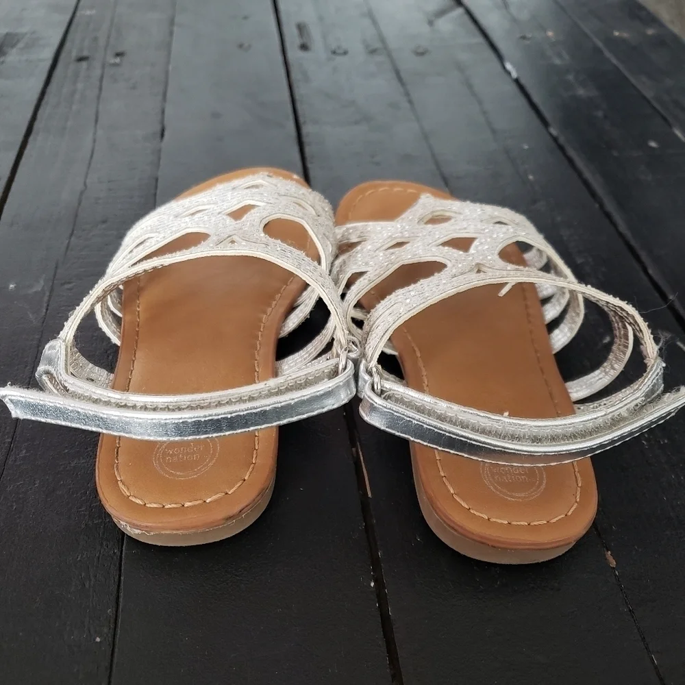 Wonder Nation Toddler Girl 8 Sparkly Silver Strappy Sandals